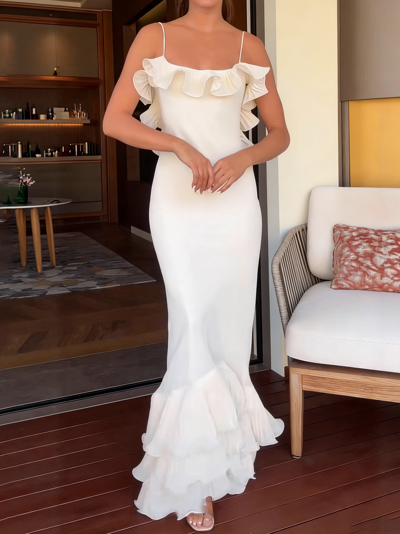 Strappy Backless Ruffled Butt-covering Dress