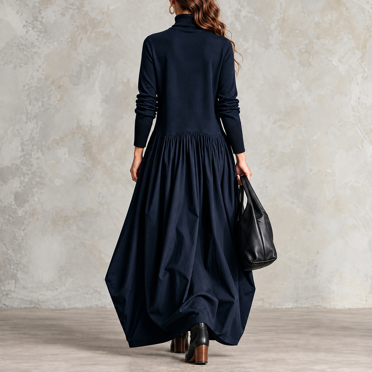 Slouchy Turtleneck And Flared Maxi Dress 