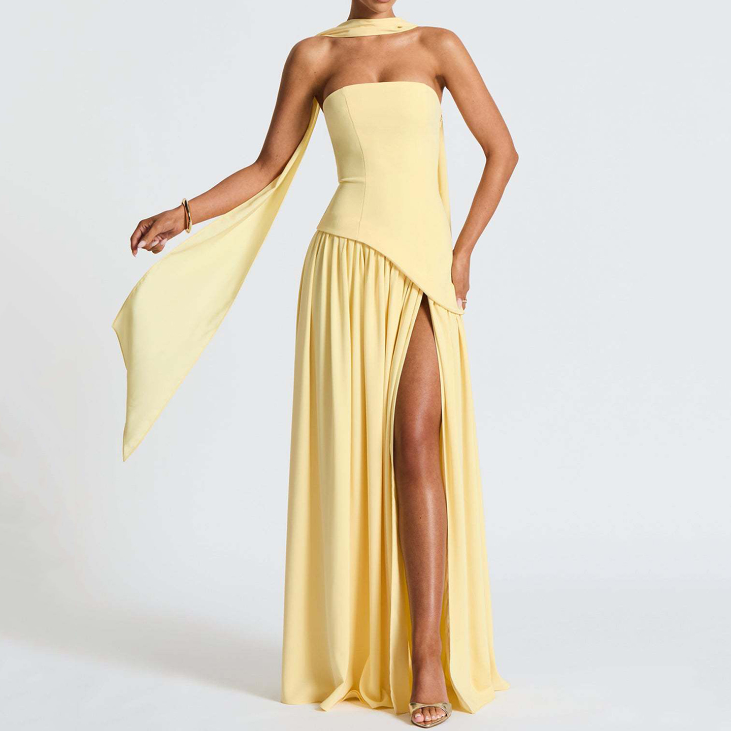 Sexy Backless High Slit Tube Top Solid Color Dress