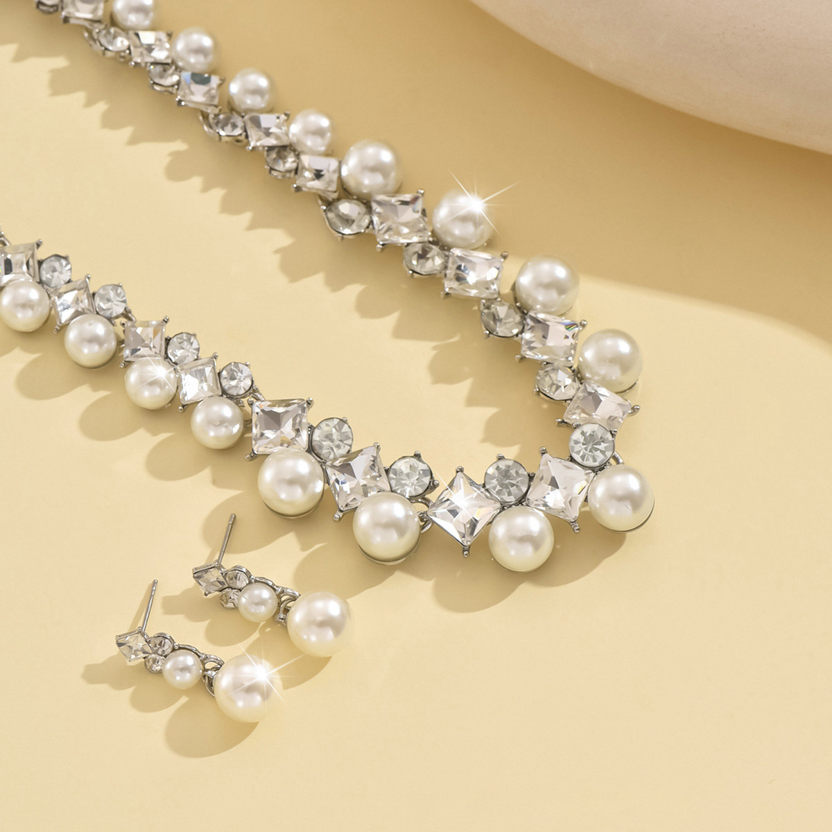 2pcs/set Elegant Imitation Pearl  Necklace Earrings And Bracelet Set
