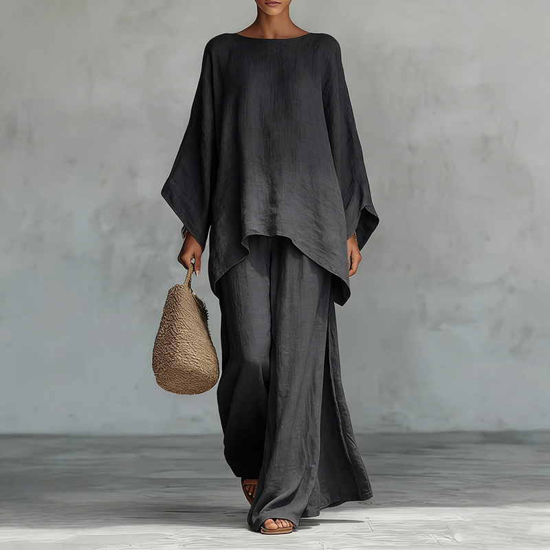 Women's Comfy Linen Blend Flowy Top And Pants Two-piece Set