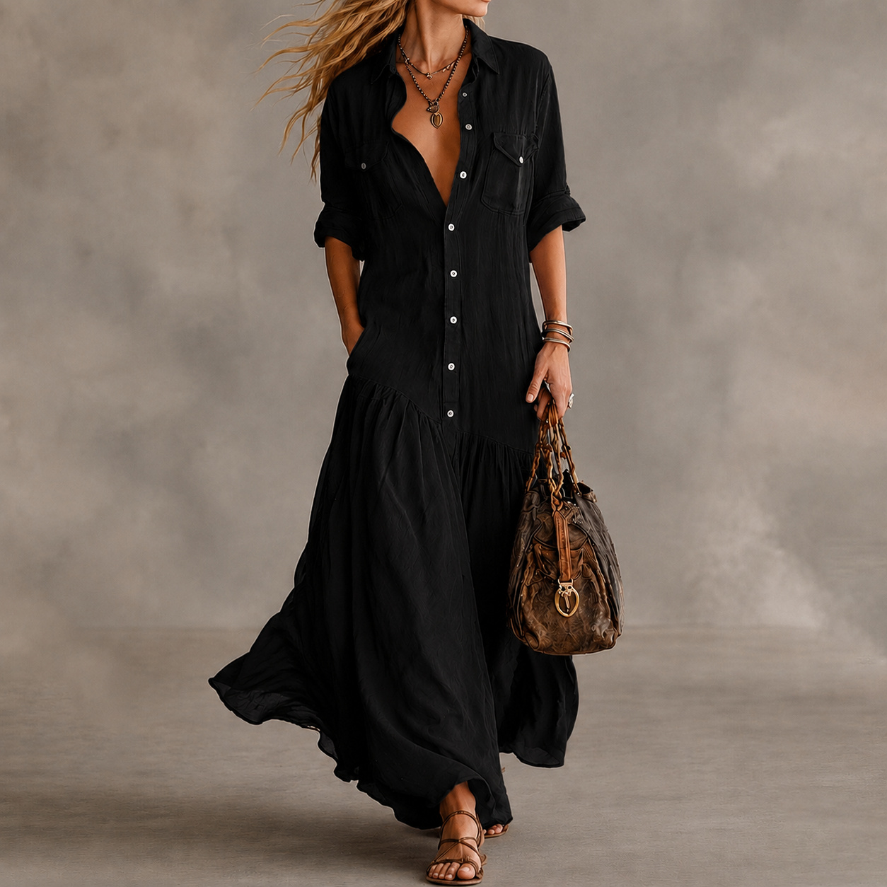 Vacation  Loose  Long Shirt Dress Maxi Dress