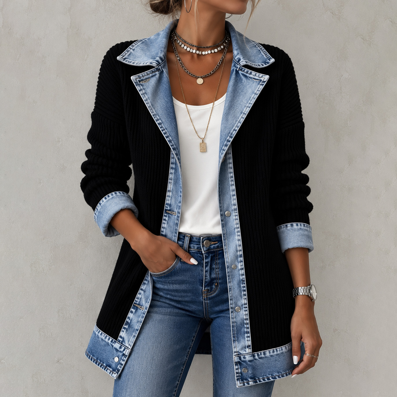 Elegant Long-sleeved Patchwork Jacket