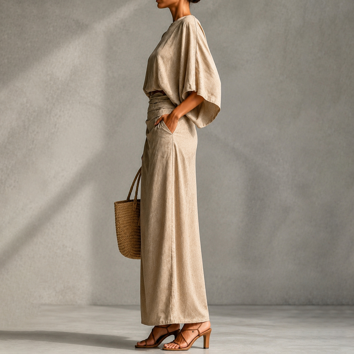 Elegance Two-piece Set: Rund Neck Long-sleeved Loose Top + High-waisted Skirt