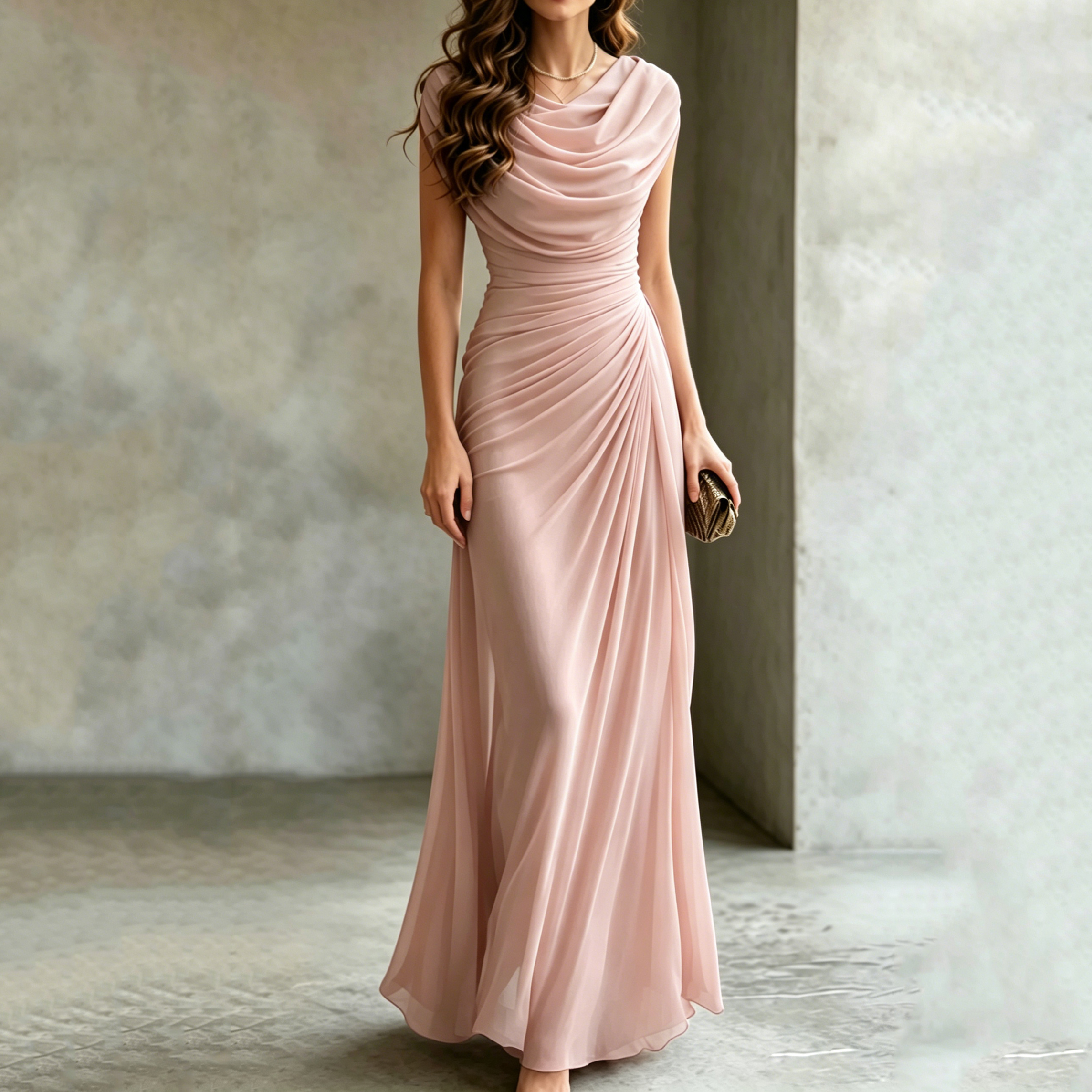 Elegant Pleated Neckline Irregular Dress