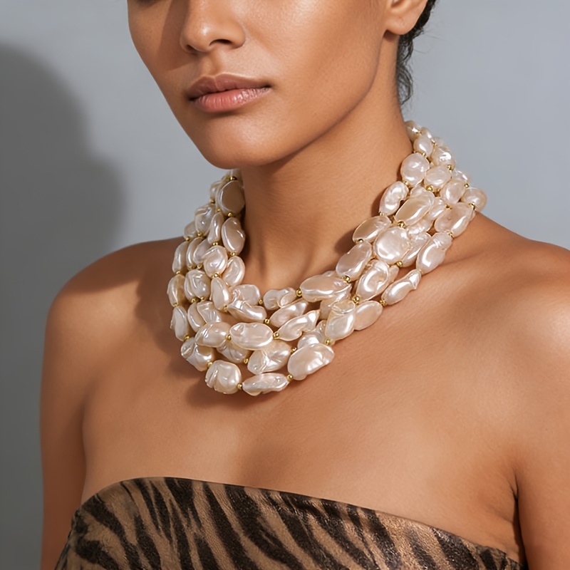 Elegant Imitation Pearl Baroque Multi-layered Necklace