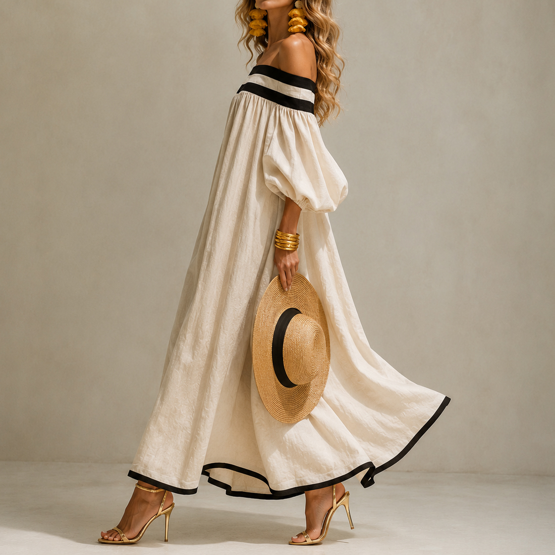 Vacation Solid Color Off-shoulder Maxi Dress