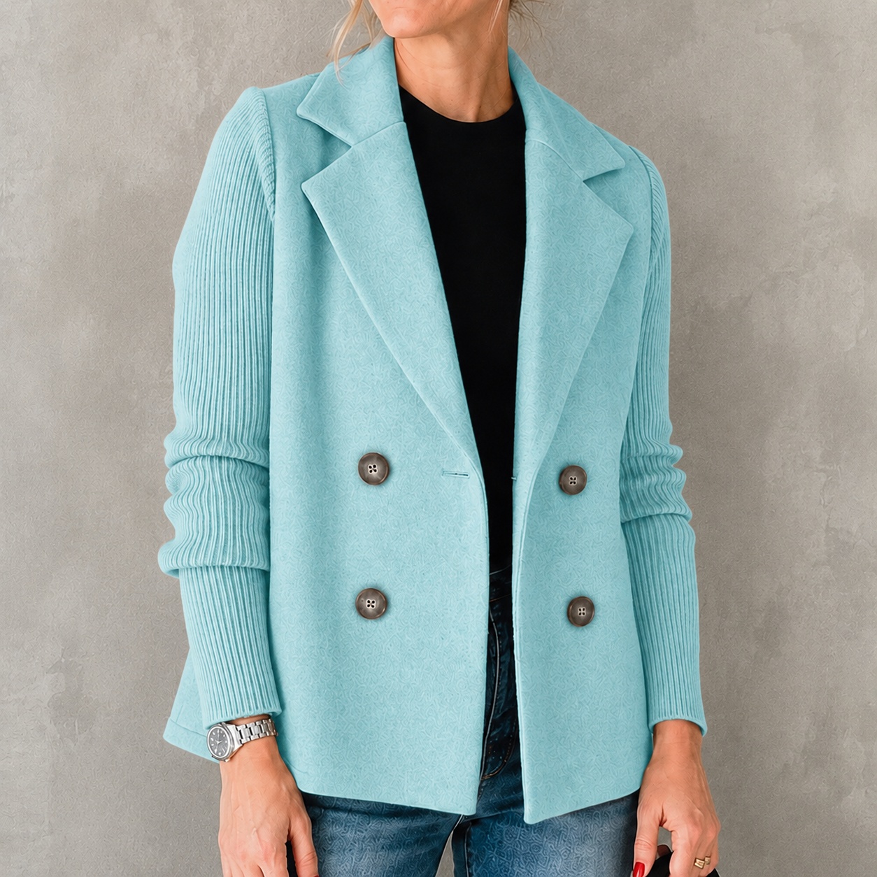 Elegant Knitted And Woolen Double-breasted Lapel Suit Jacket