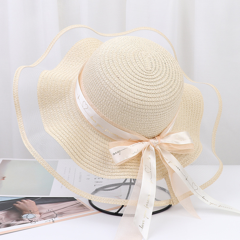 Wide-brimmed Bow Ribbon Beach Hat 