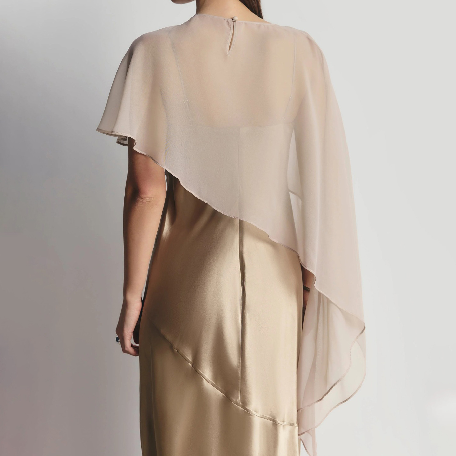 Elegant Evening Gown Party Wedding Asymmetrical Cape