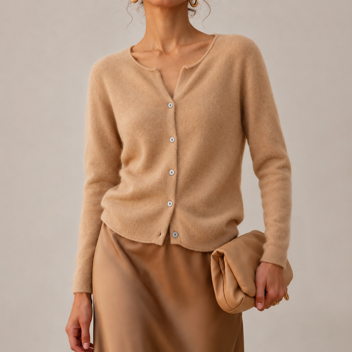 Rolled Edges Crew-neck Cashmere Knit Top