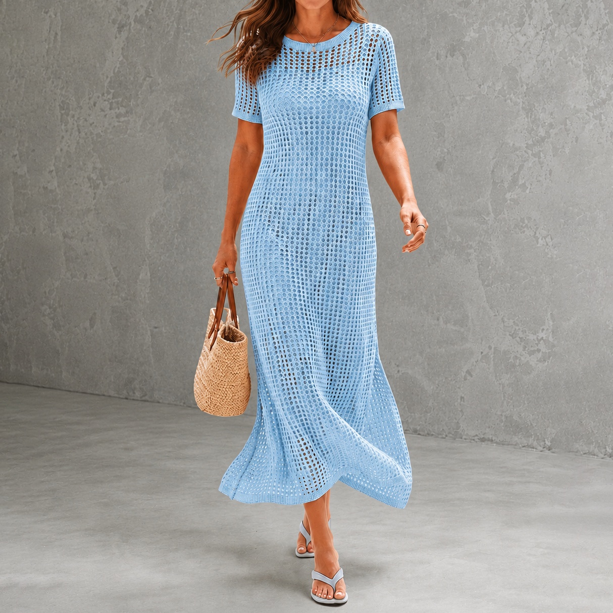 Elegant Round Neck Hollowed-out 2-piece  Maxi Dress
