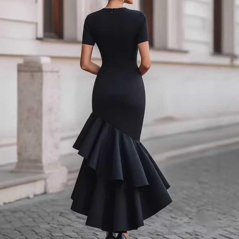 Asymmetrical Ruffle Hem Tailored Midi Dress