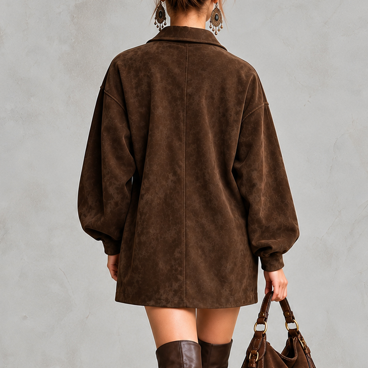 Dropped-shoulder Sleeves Lapel Suede Mini Dress
