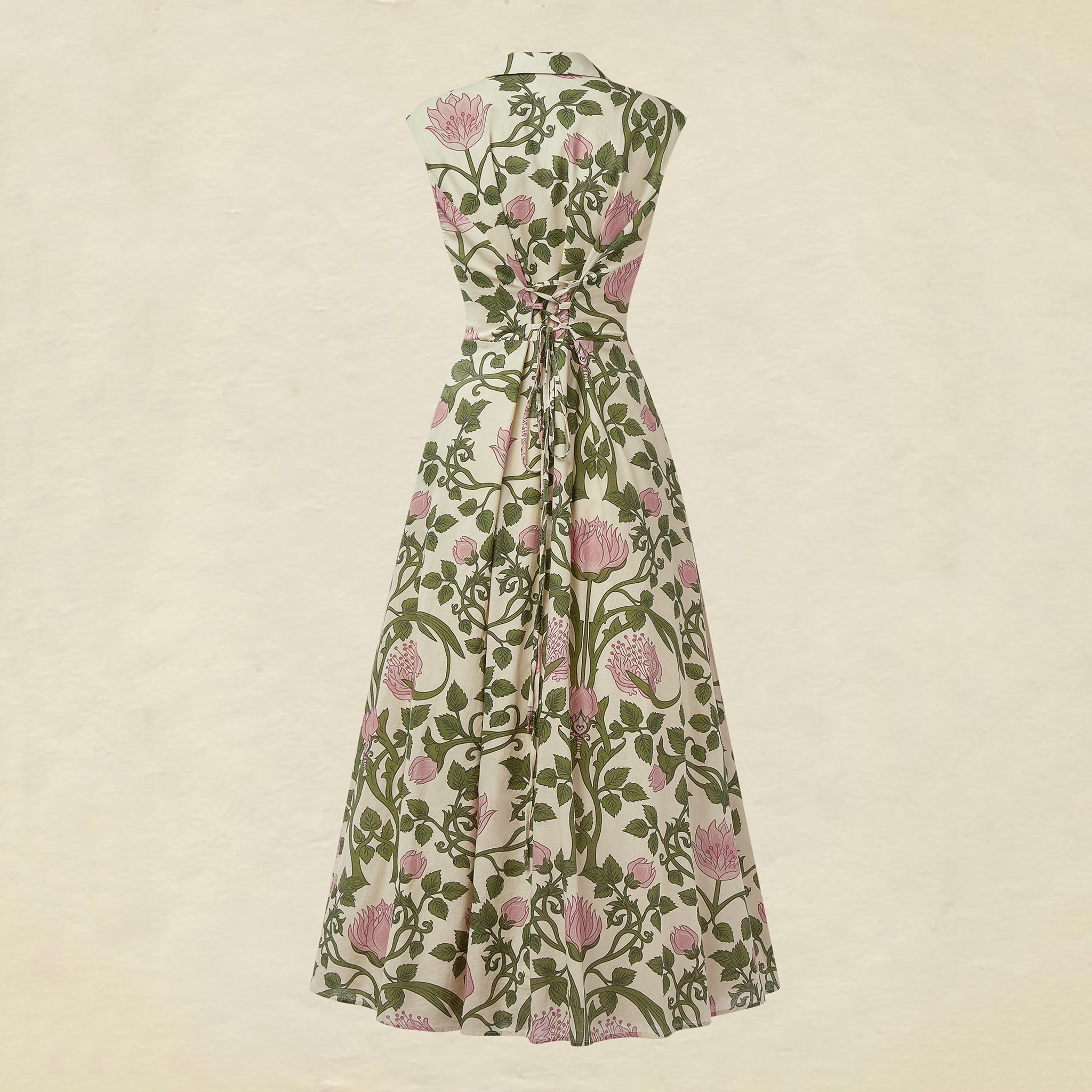 Vintage Shawl Collar Cap Sleeves Floral Print Linen Dress