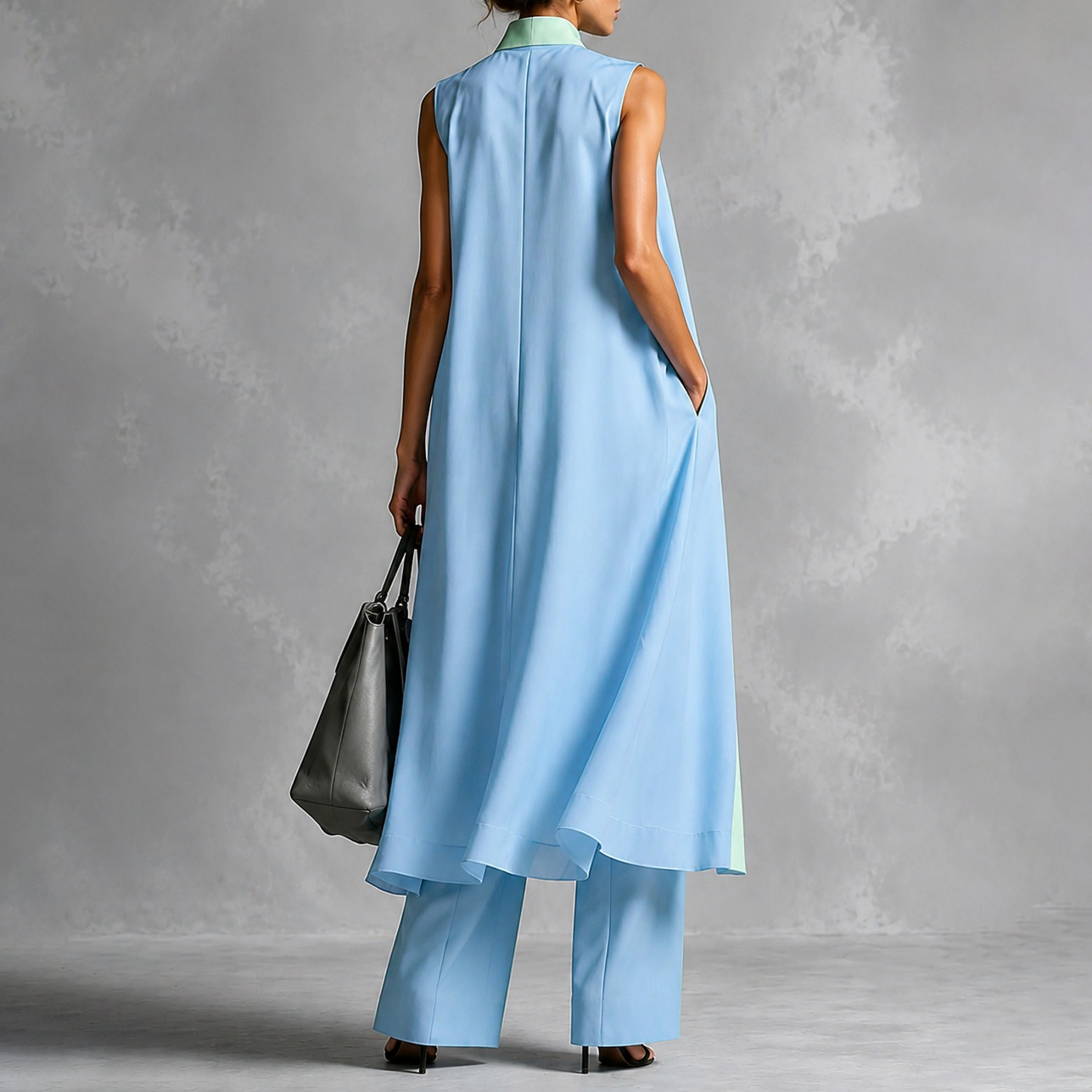 Elegant Two-piece Set Color-blocked Loose Cardigan + Trousers