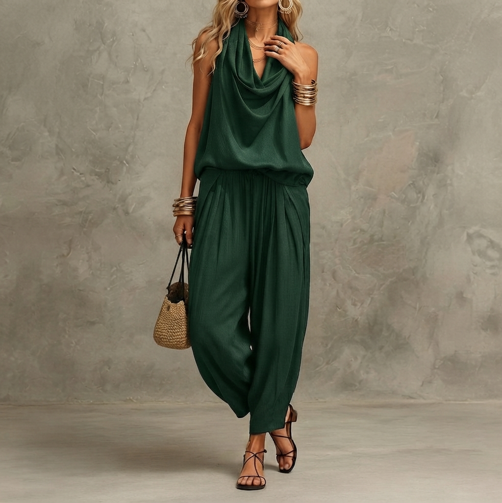 Retro Halter Neck Wide-leg Jumpsuit