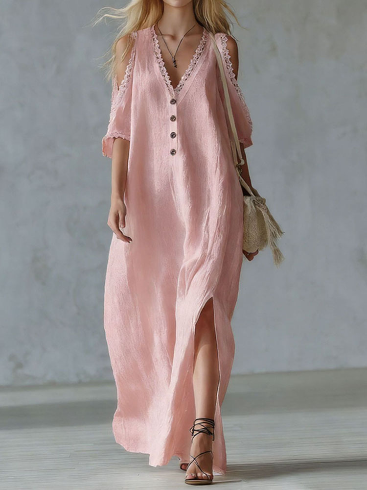Vacation Lace Loose Off-shoulder Maxi Dress