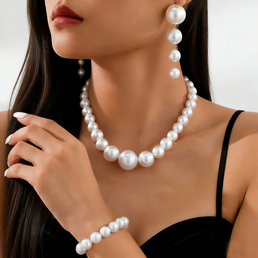3pcs/set Imitation Pearl  Necklace Earrings And Bracelet Jewelry Set