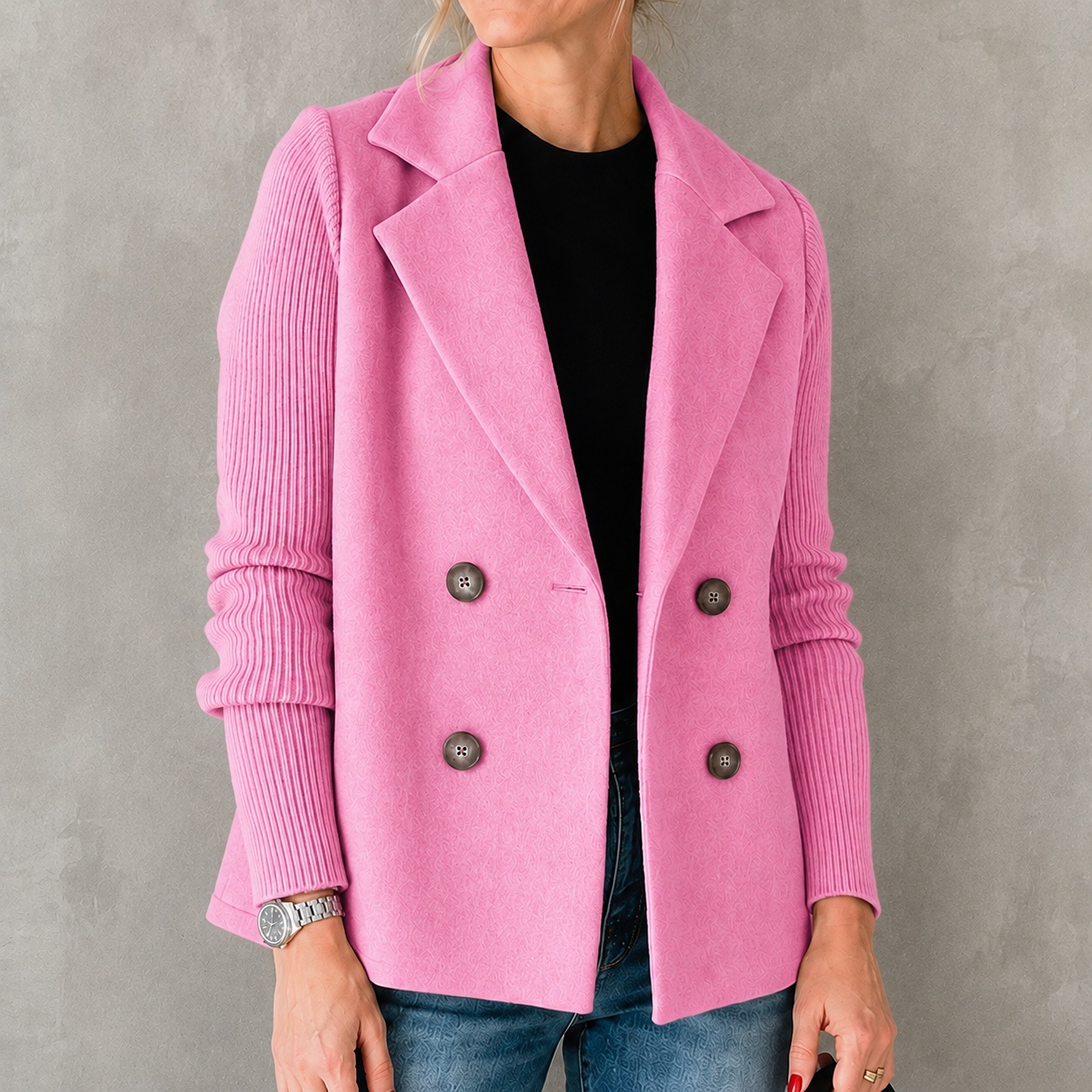 Elegant Knitted And Woolen Double-breasted Lapel Suit Jacket