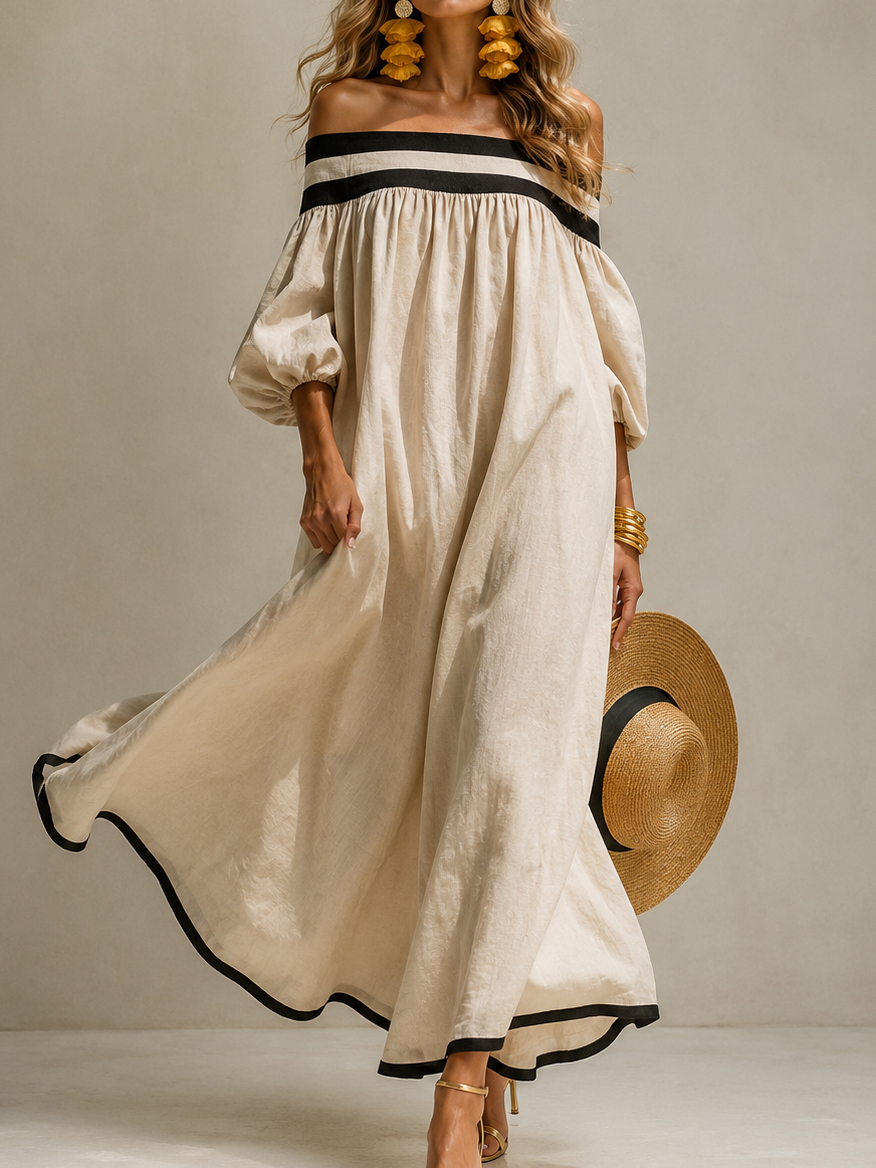Vacation Solid Color Off-shoulder Maxi Dress