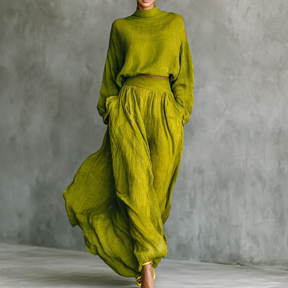 Vintage Classy Shirt & Skirt Flowy Linen Two Piece Set