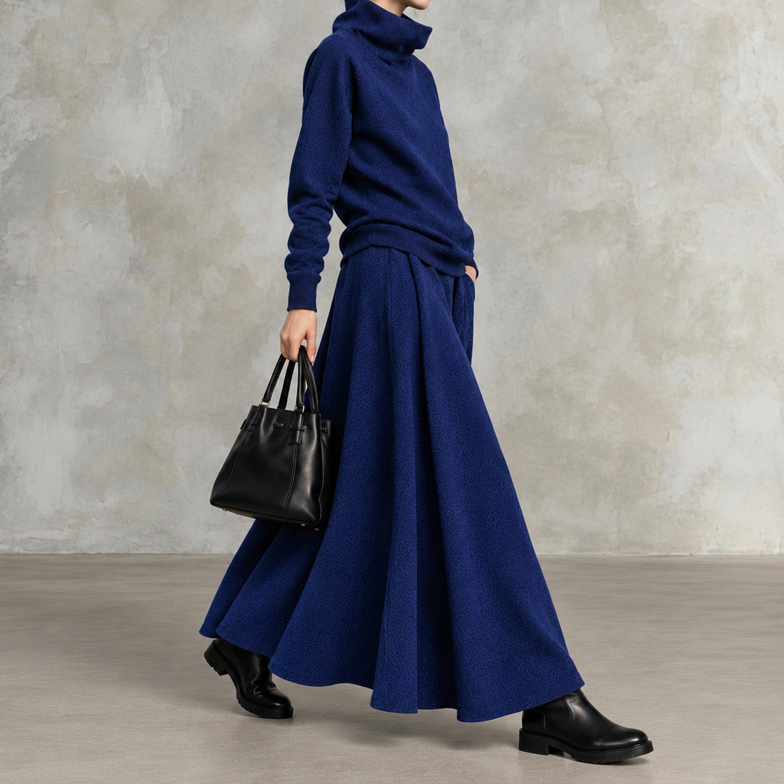 Elegance Solid-color High-neck Sweatshirt And Long Skirt Two-piece Set