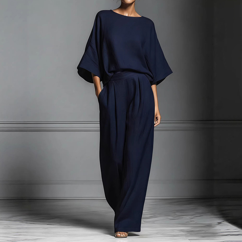 Elegant Bell Sleeved Linen Two-piece Set