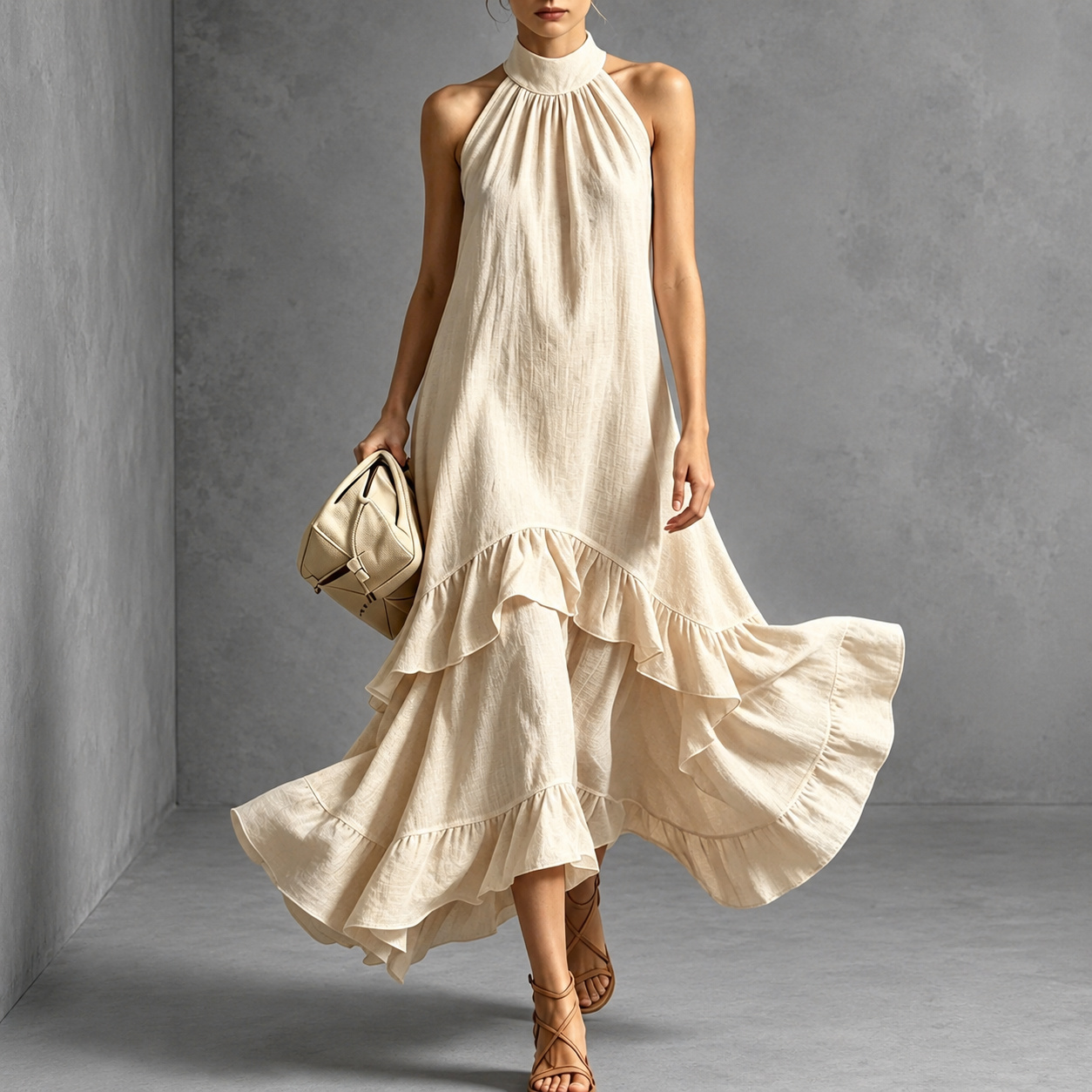Elegant Sleeveless Ruffles Maxi Dress