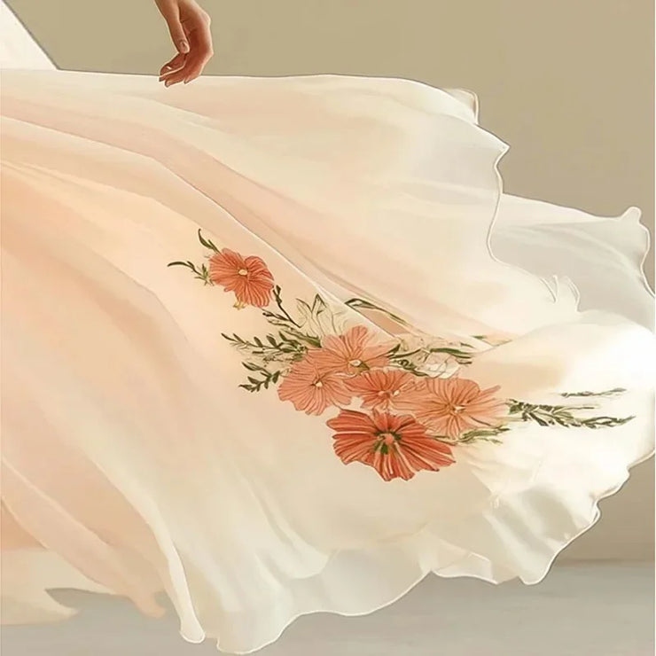 Women's Elegant Printed Pleated Short Sleeve Dress