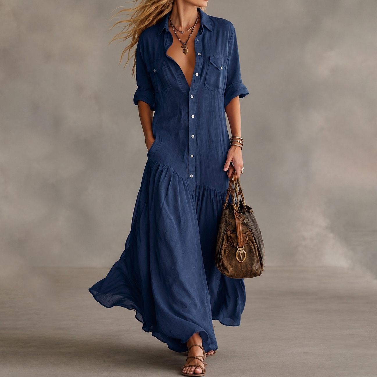 Vacation  Loose  Long Shirt Dress Maxi Dress