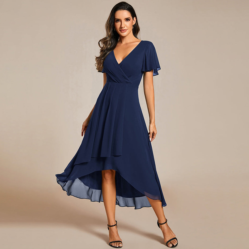 Vintage Ruffles Elegant Chiffon V-neck Flowy Dress