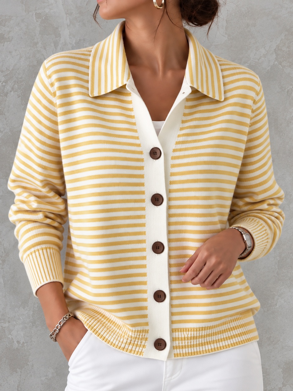 Elegant Knitted Striped Cardigan