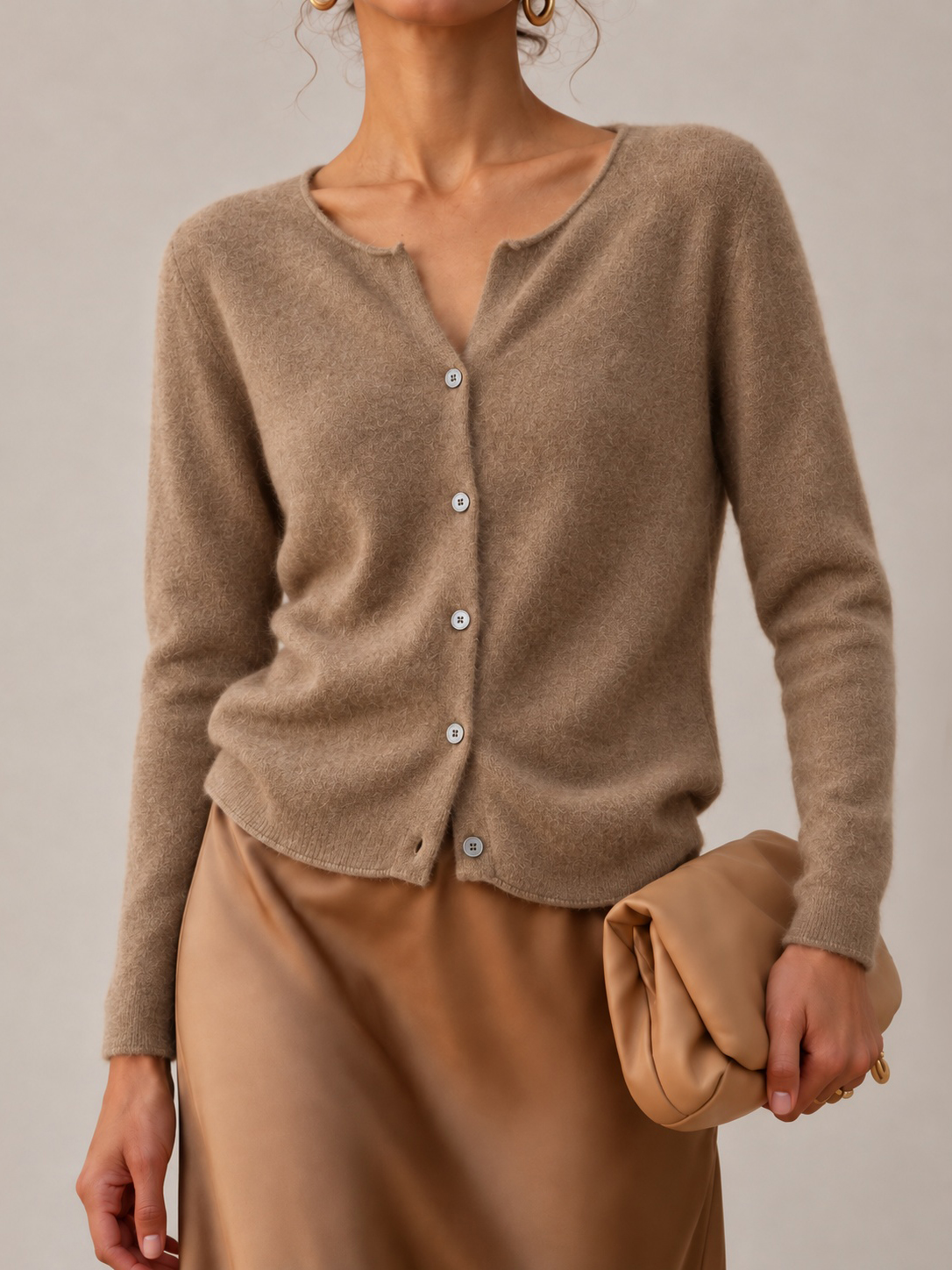 Rolled Edges Crew-neck Cashmere Knit Top