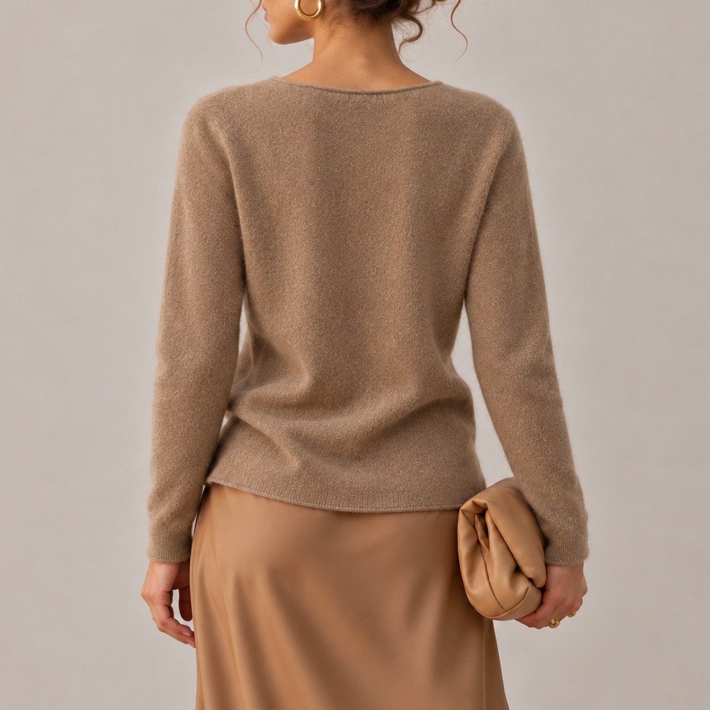 Rolled Edges Crew-neck Cashmere Knit Top