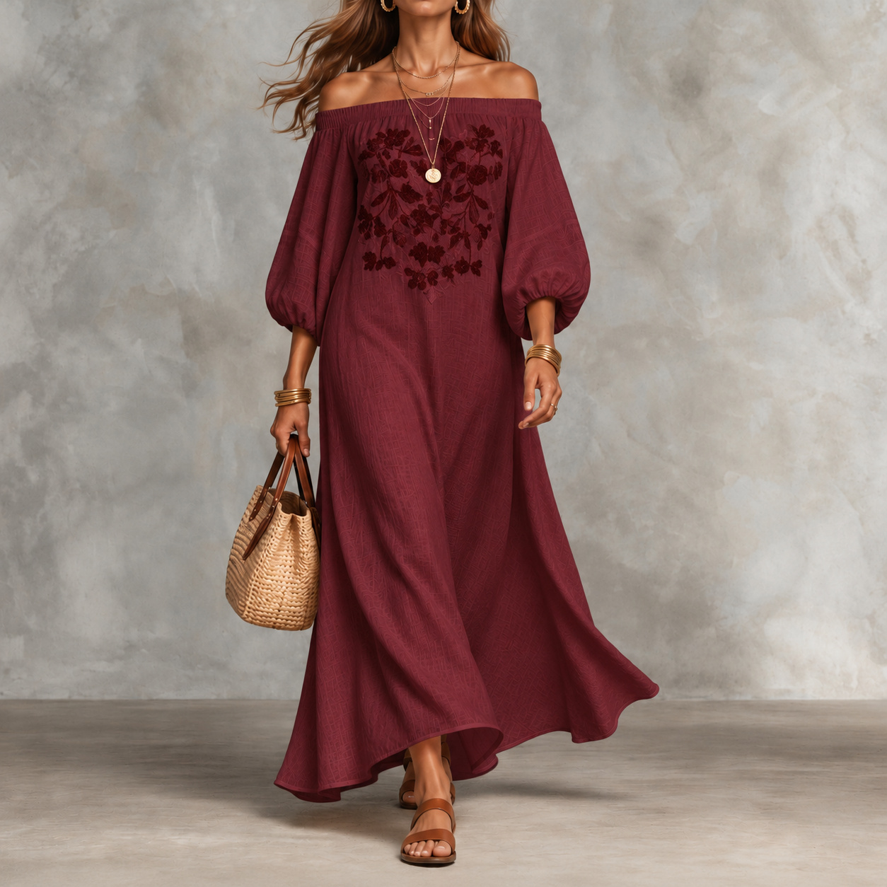 Elegant Floral Off-shoulder Maxi Dress