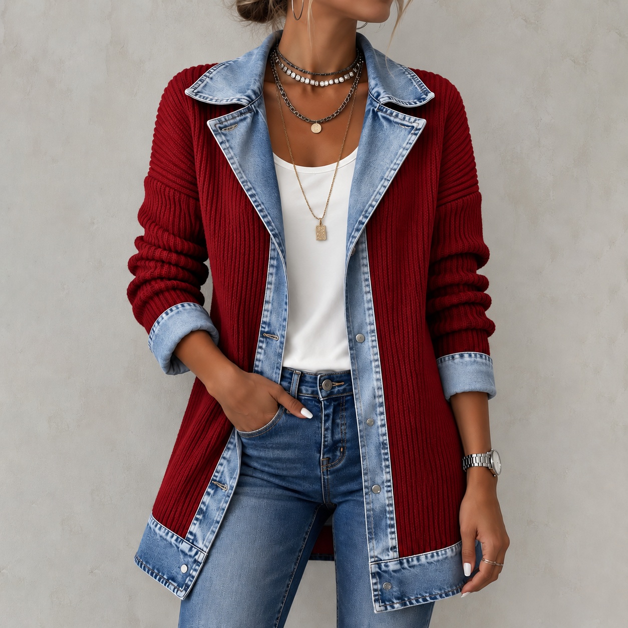 Elegant Long-sleeved Patchwork Jacket