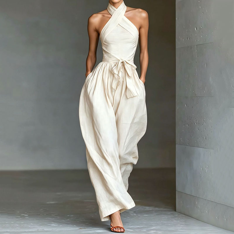 Elegant Solid Color Halter Neck Jumpsuit