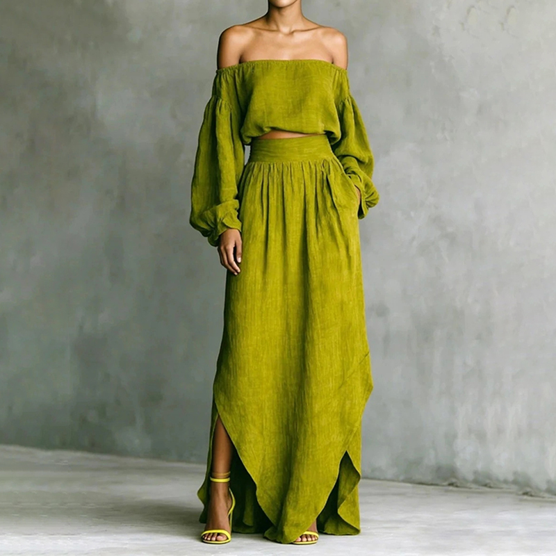 Casual Off-shoulder Top And Irregular Skirt Two-piece Set