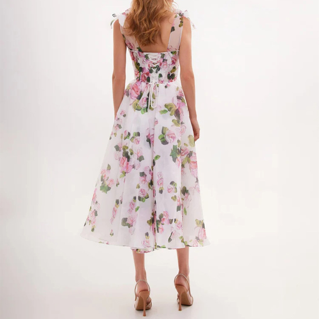 Stylish Organza Elegant Printed Midi Dress