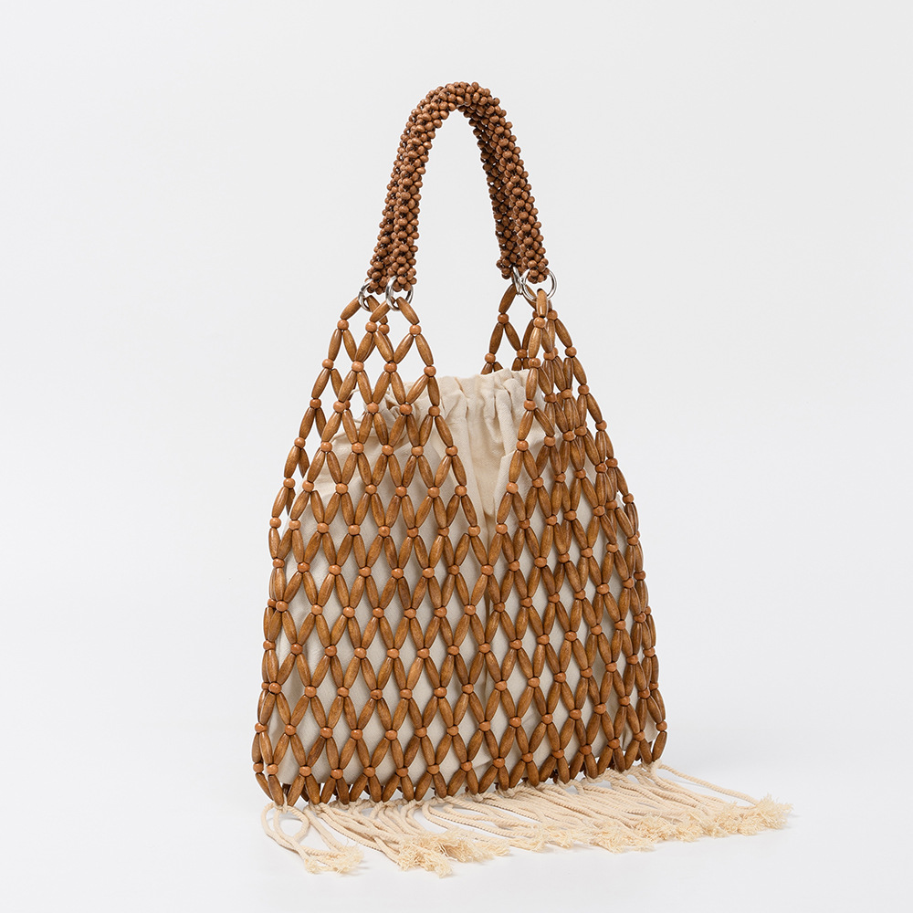 Vacation Tassel Hand-woven Beaded Wooden Bead Handbag