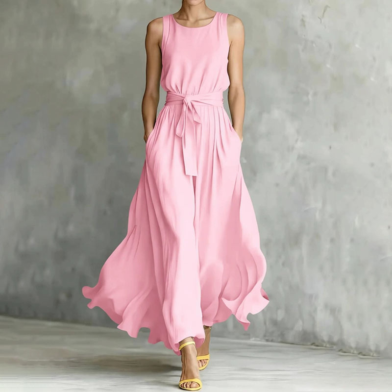 Elegant Loose Waisted Lace-up Long Hem Dress