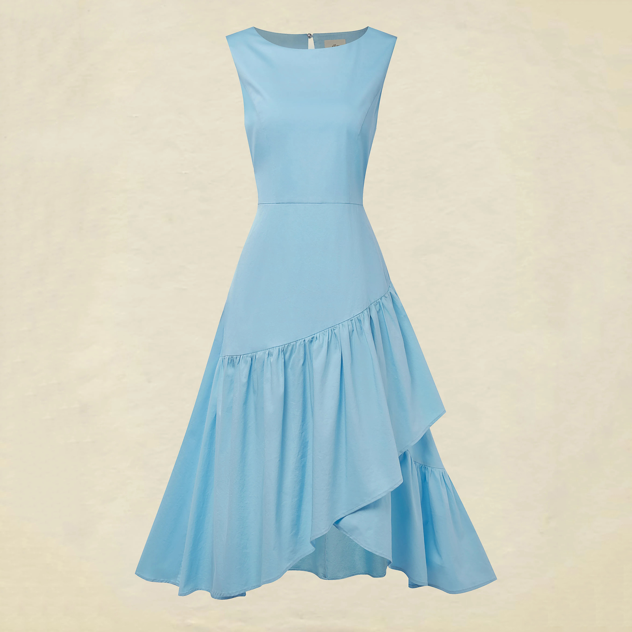 Vintage Sleeveless Round Neck Plain Ruffles Print Maxi Cotton Dress