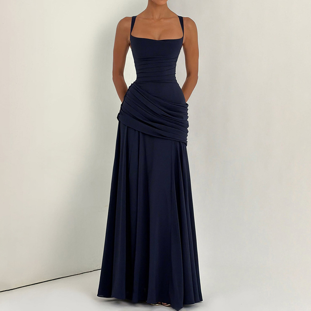 Elegant Solid Color Waistless Backless Fishtail Dress