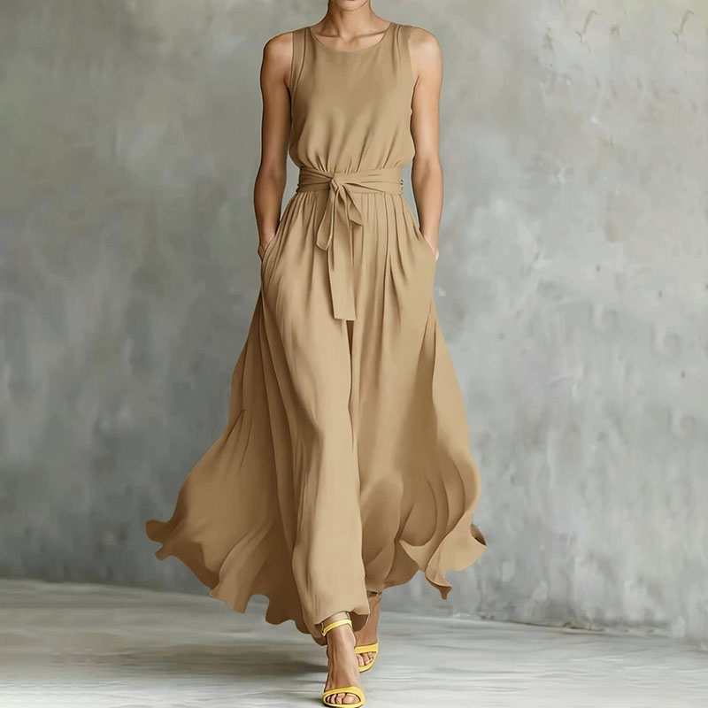 Elegant Loose Waisted Lace-up Long Hem Dress