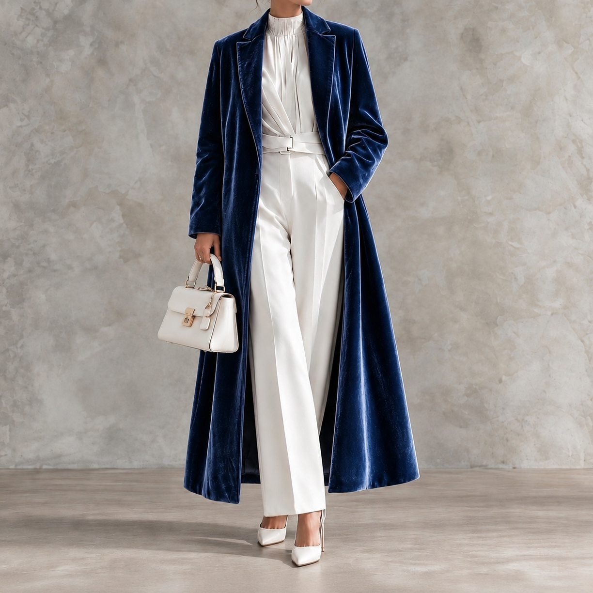 Elegant Long Velvet Coat With Lapels