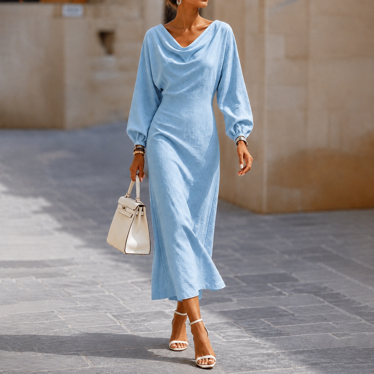 Elegant Long-sleeved Turtleneck Maxi Dress