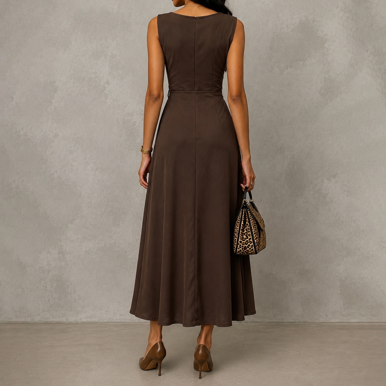 Elegant Asymmetrical V-neck Sleeveless Tie-waist Maxi Dress