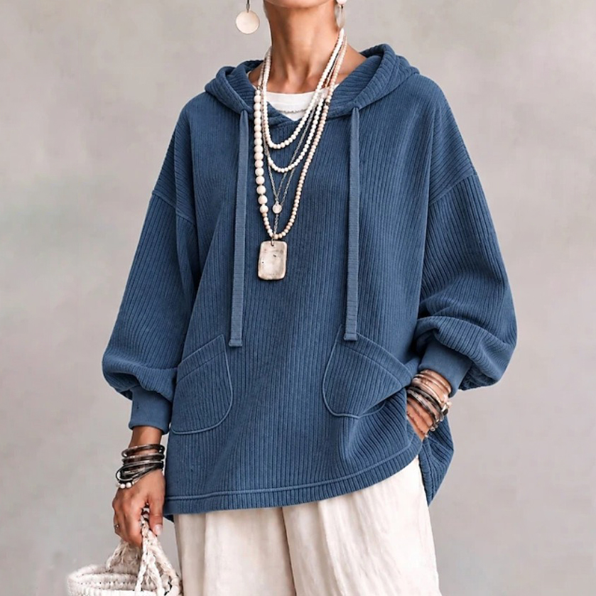 Women's Fall Winter Cozy Pocket Corduroy Hooded Top