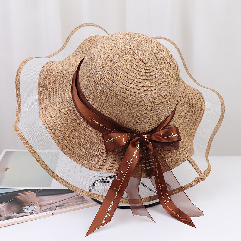 Wide-brimmed Bow Ribbon Beach Hat 
